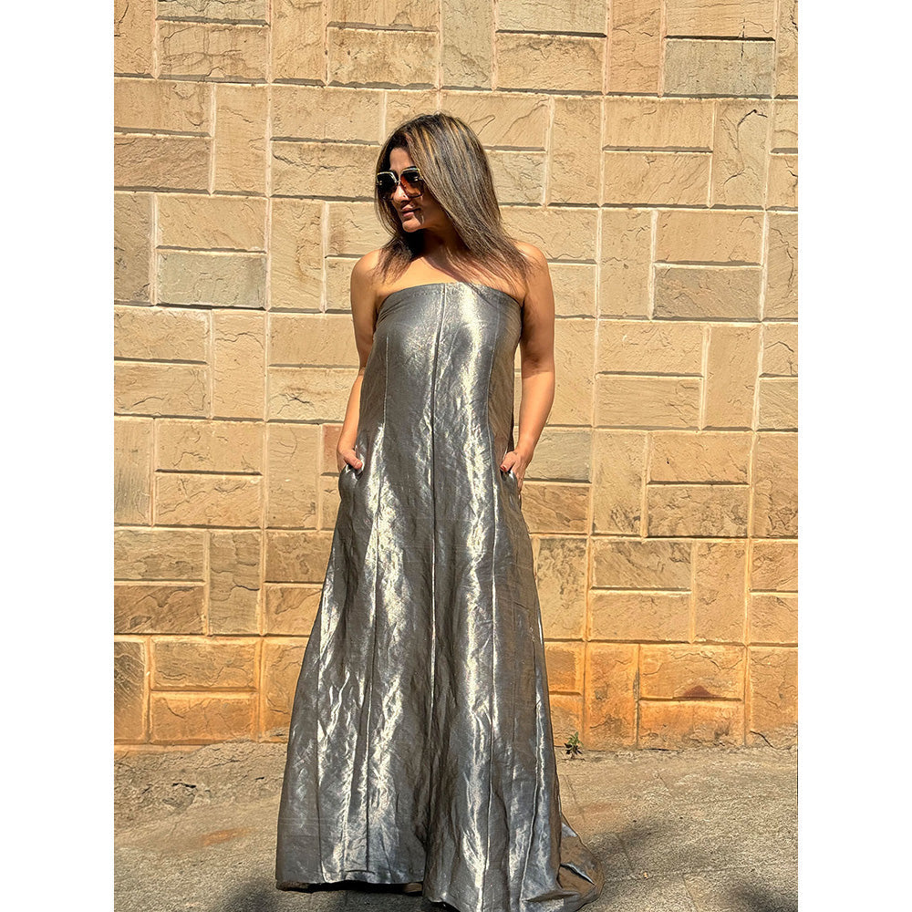 RAISHAA Grey Selene Maxi Cocktail Dress