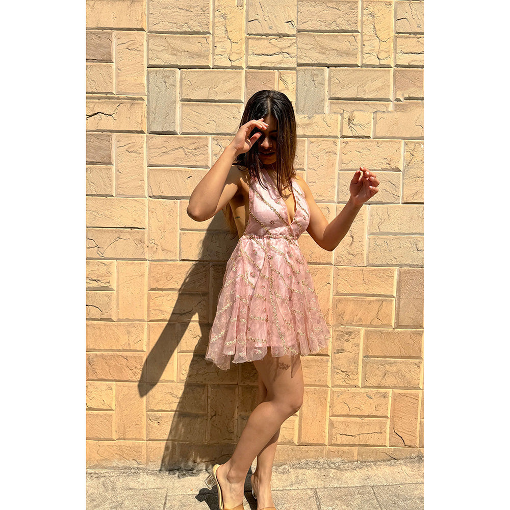 RAISHAA Pink Bloom Mini Cocktail Dress