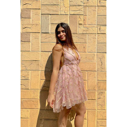 RAISHAA Pink Bloom Mini Cocktail Dress