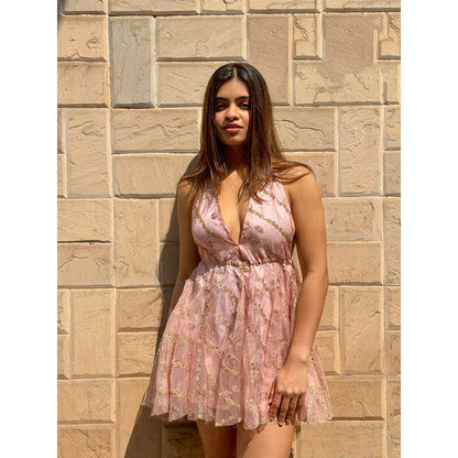 RAISHAA Pink Bloom Mini Cocktail Dress