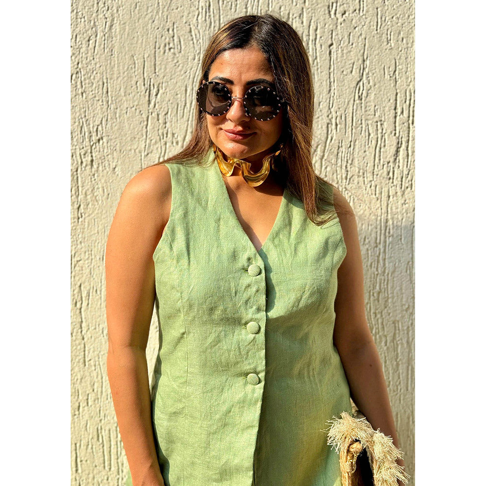 RAISHAA Olive Linen Waist Coat