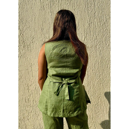 RAISHAA Olive Linen Waist Coat