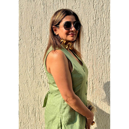 RAISHAA Olive Linen Waist Coat