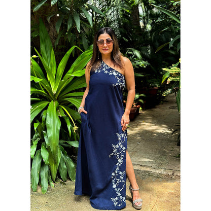RAISHAA Navy Blue Ivy Linen Maxi Dress