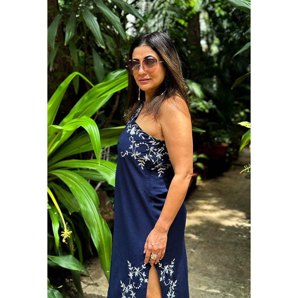 RAISHAA Navy Blue Ivy Linen Maxi Dress