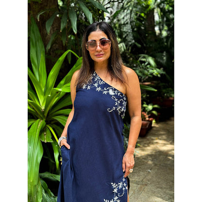 RAISHAA Navy Blue Ivy Linen Maxi Dress
