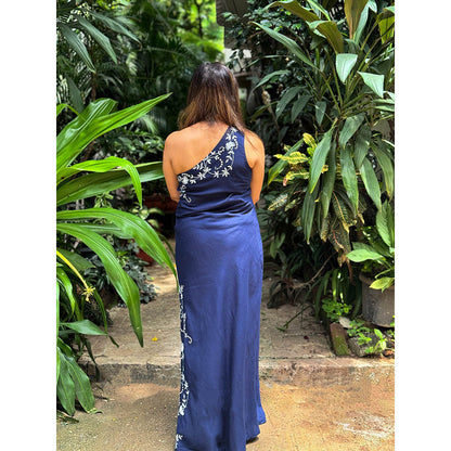 RAISHAA Navy Blue Ivy Linen Maxi Dress