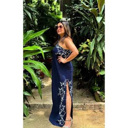 RAISHAA Navy Blue Ivy Linen Maxi Dress