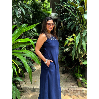 RAISHAA Navy Blue Ivy Linen Maxi Dress