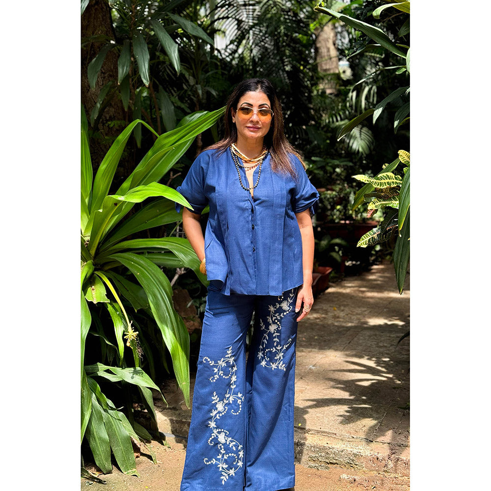 RAISHAA Blue Santorini Linen Co-Ord (Set of 2)