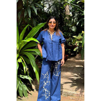 RAISHAA Blue Santorini Linen Co-Ord (Set of 2)