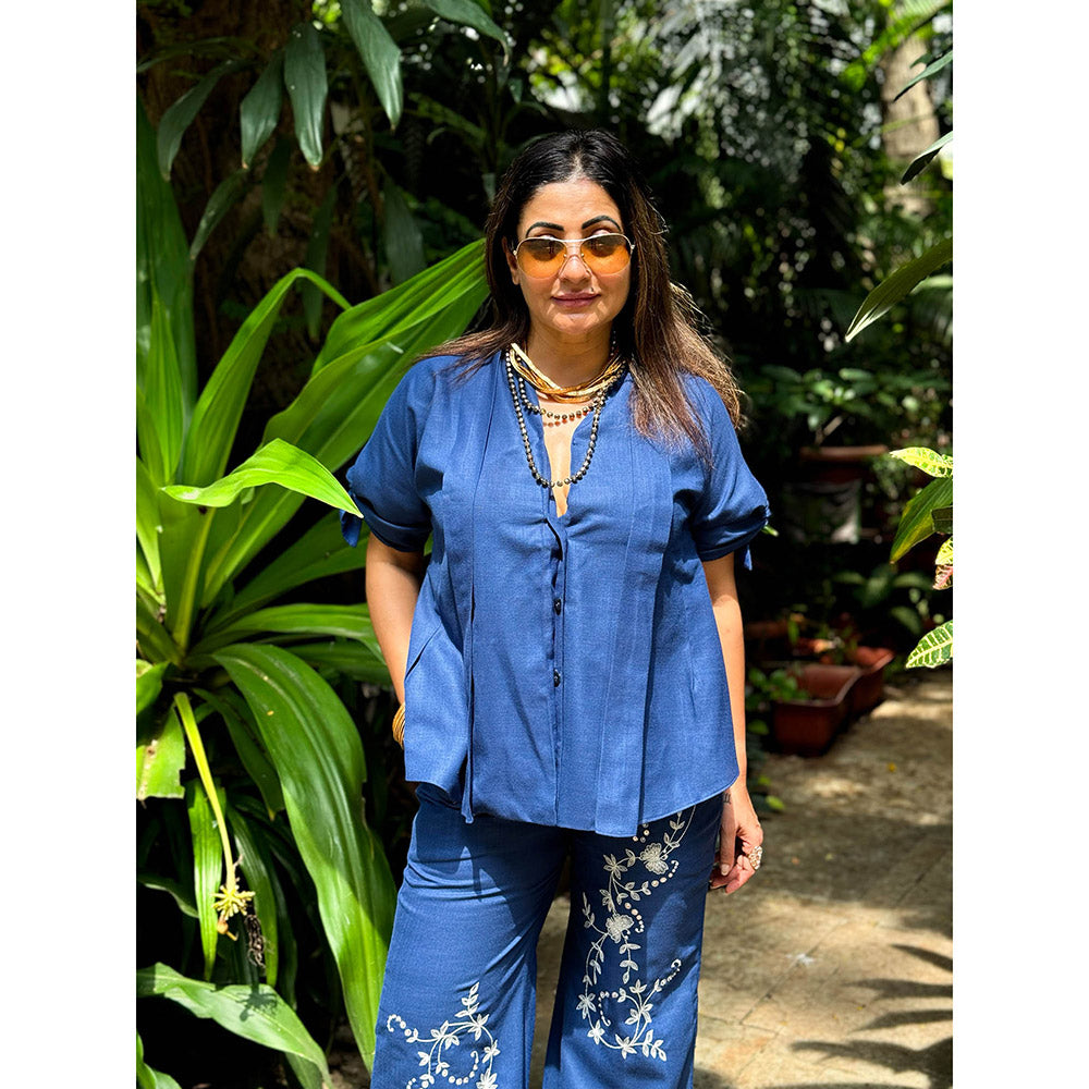 RAISHAA Blue Santorini Linen Co-Ord (Set of 2)