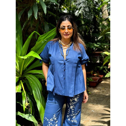 RAISHAA Blue Santorini Linen Co-Ord (Set of 2)