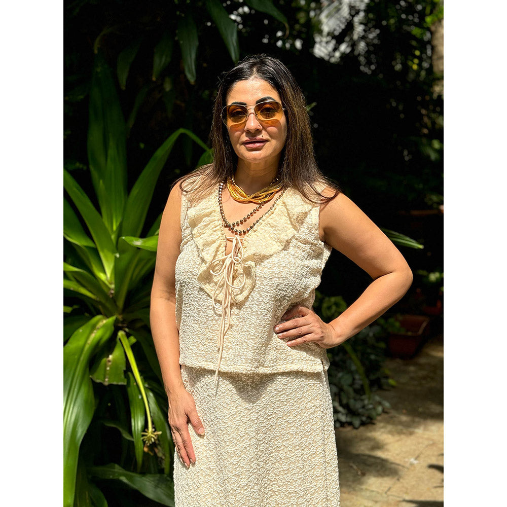 RAISHAA Cream Freesia Linen Skirt with Top (Set of 2)