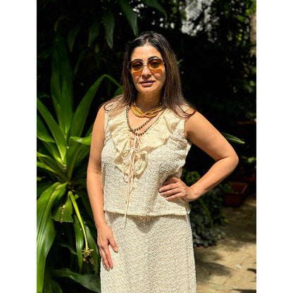 RAISHAA Cream Freesia Linen Skirt with Top (Set of 2)