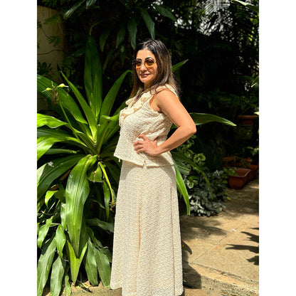 RAISHAA Cream Freesia Linen Skirt with Top (Set of 2)