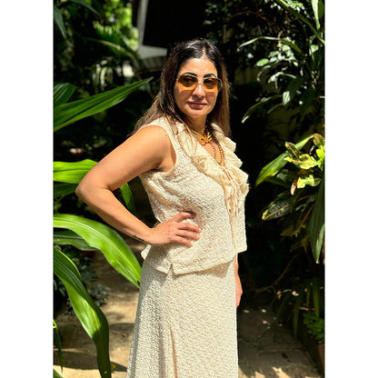 RAISHAA Cream Freesia Linen Skirt with Top (Set of 2)