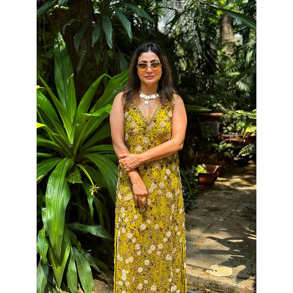 RAISHAA Green Hestia Embellished Cocktail Dress