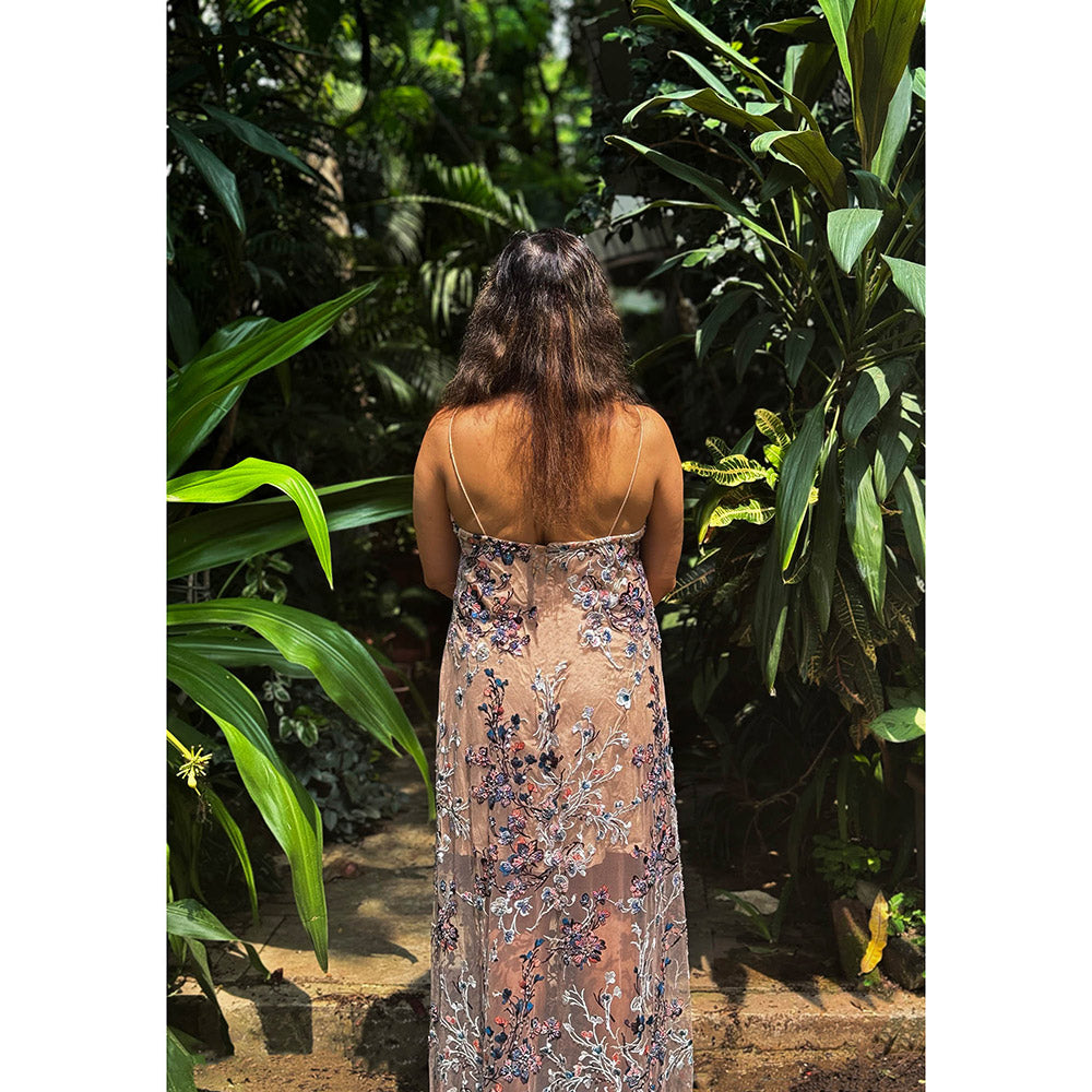 RAISHAA Nude Diana Embellished Cocktail Gown
