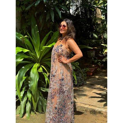 RAISHAA Nude Diana Embellished Cocktail Gown