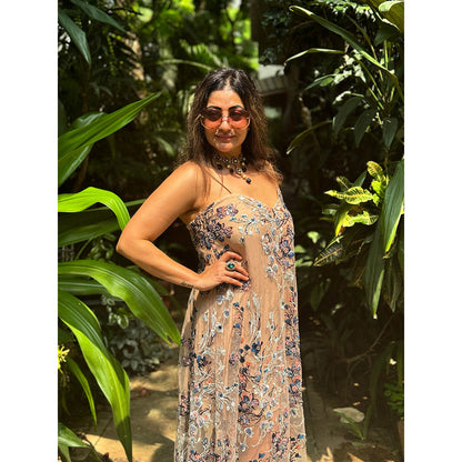 RAISHAA Nude Diana Embellished Cocktail Gown