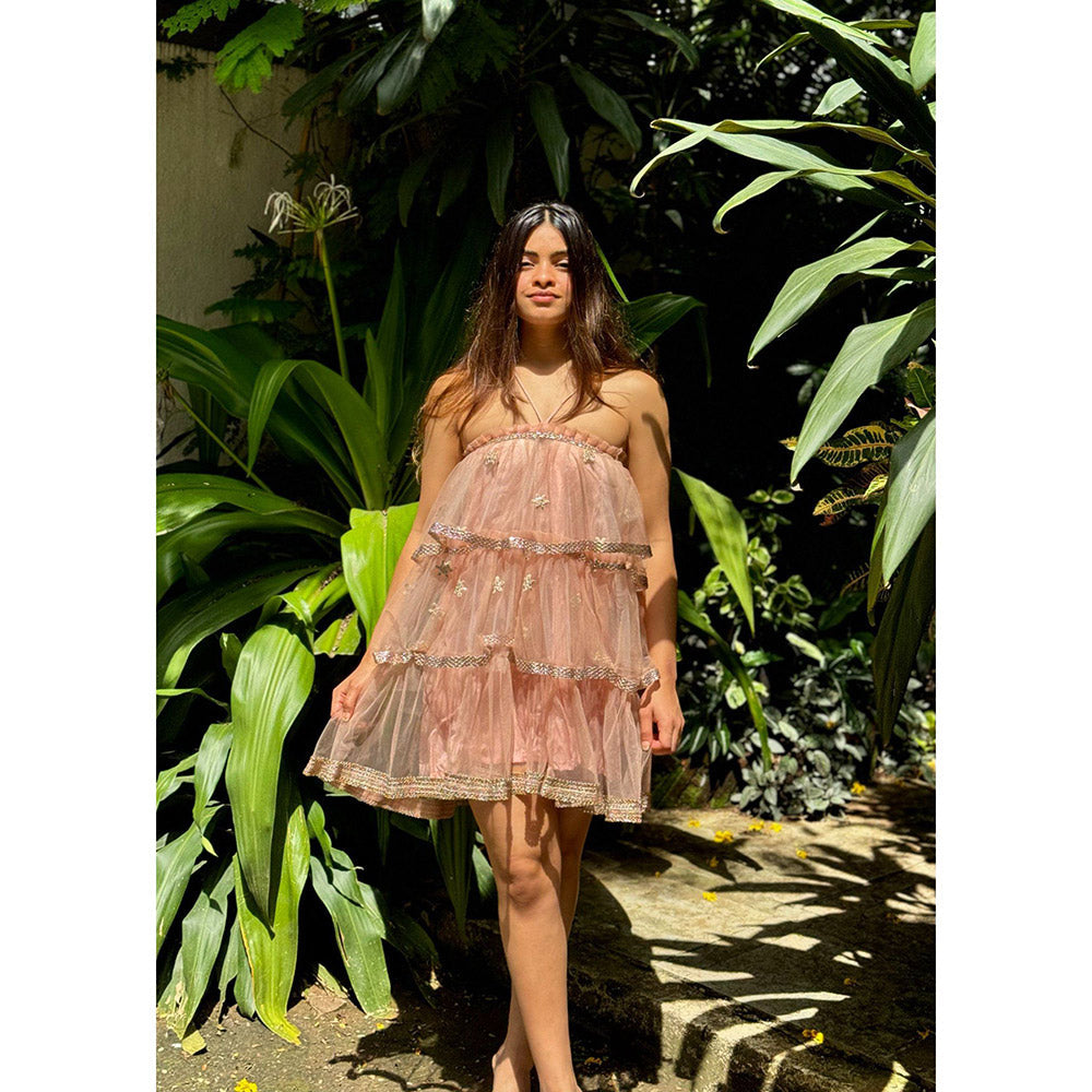 RAISHAA Pink Venus Ruffle Cocktail Dress
