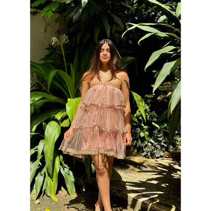 RAISHAA Pink Venus Ruffle Cocktail Dress