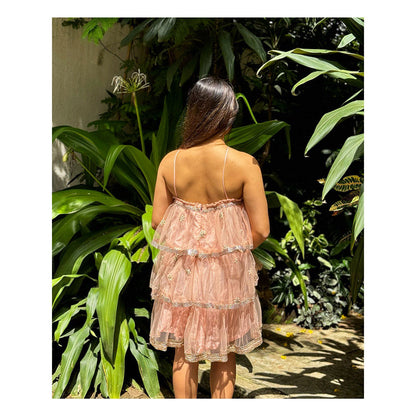 RAISHAA Pink Venus Ruffle Cocktail Dress