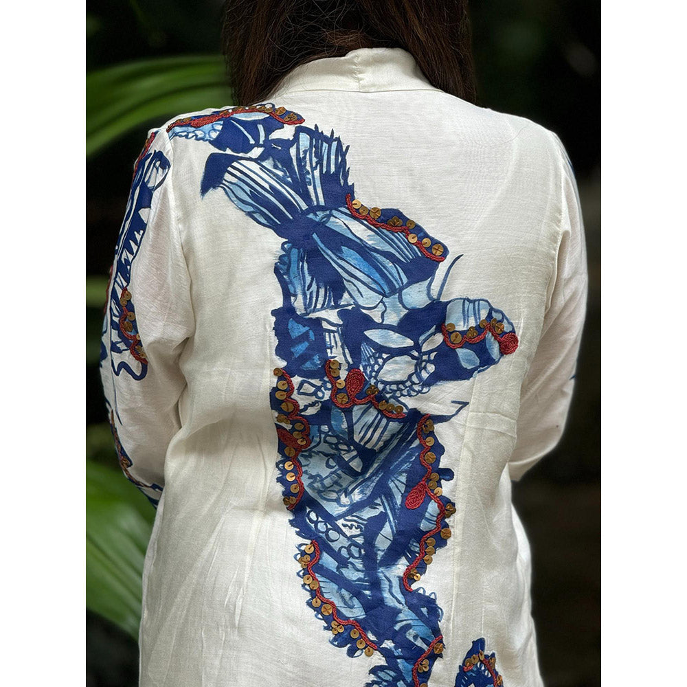 RAISHAA White Silk Nyx Hand Painted Printed Co-Ord (Set of 2)