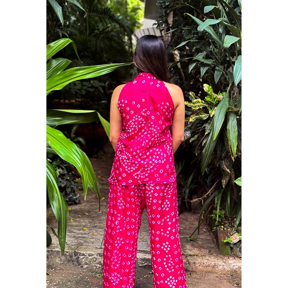 RAISHAA Pink Raspberry Bandhani Print Co-Ord (Set of 2)