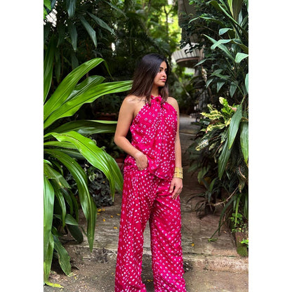 RAISHAA Pink Raspberry Bandhani Print Co-Ord (Set of 2)