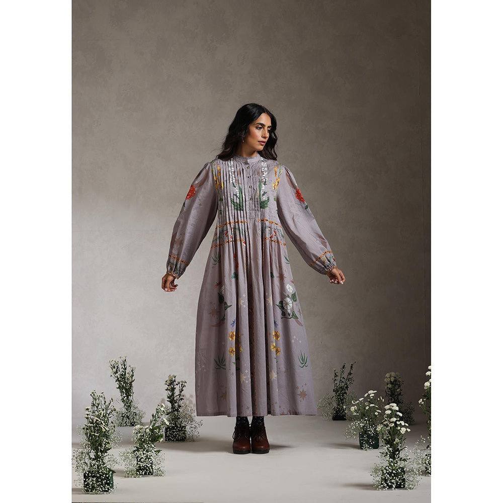 Raiman Lavender Botanical Pleat Floral Dress