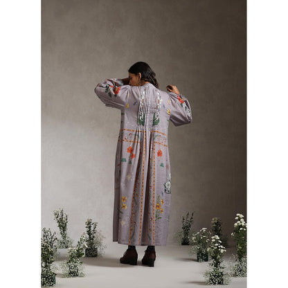 Raiman Lavender Botanical Pleat Floral Dress