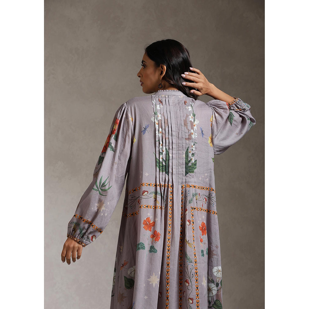 Raiman Lavender Botanical Pleat Floral Dress