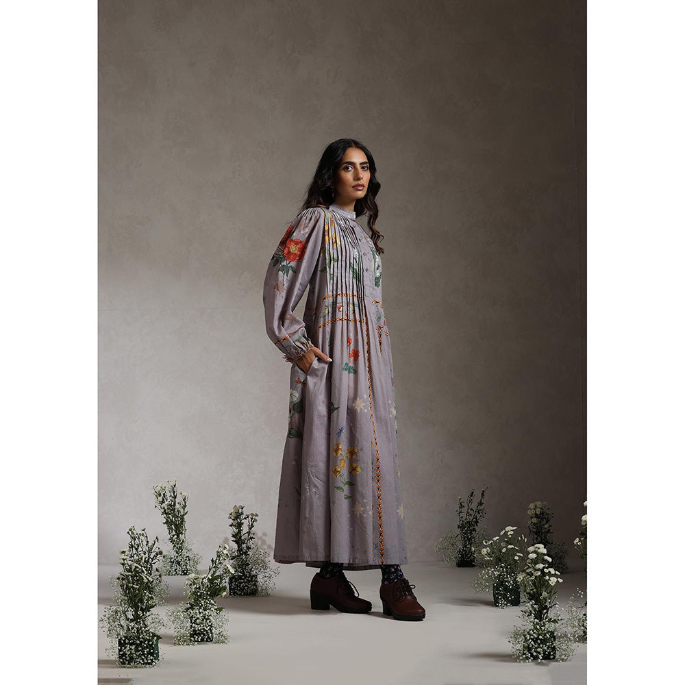 Raiman Lavender Botanical Pleat Floral Dress