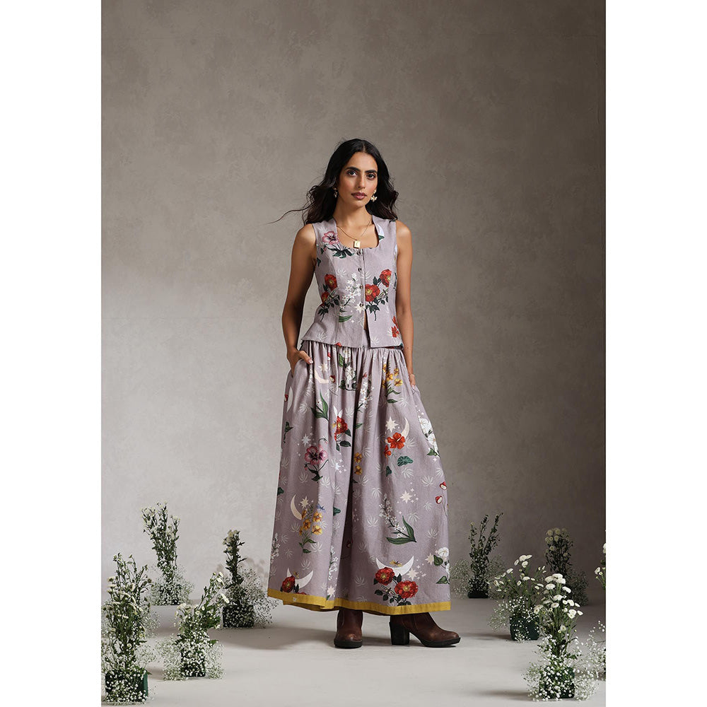 Raiman Lavender Floral Print Top and Skirt (Set of 2)
