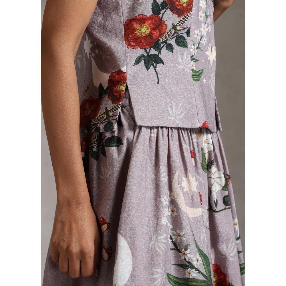 Raiman Lavender Floral Print Top and Skirt (Set of 2)
