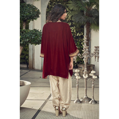 Ranian Maroon Velvet Kurta with Chanderi Salwar (Set of 2)