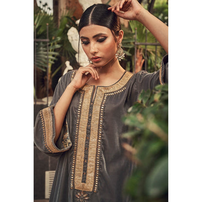Ranian Steel Gray Velvet Kurta and Salwar (Set of 2)