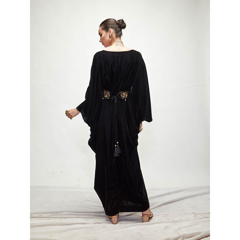 Ranian Black Velvet Kaftan Dress with Belt (Set of 2)