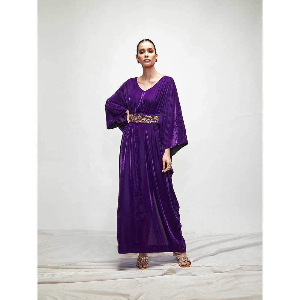 Ranian Purple Velvet Kaftan Dress with Belt (Set of 2)