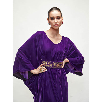 Ranian Purple Velvet Kaftan Dress with Belt (Set of 2)