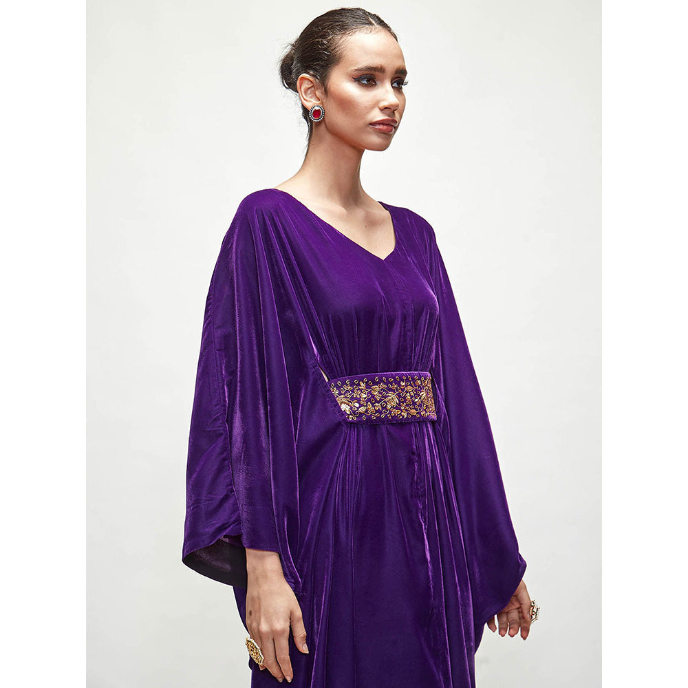 Ranian Purple Velvet Kaftan Dress with Belt (Set of 2)