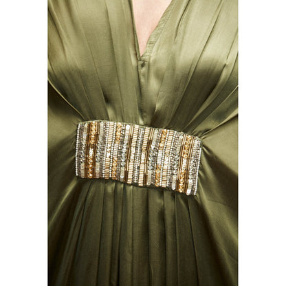 Ranian Olive Green Silk Kaftan Dress