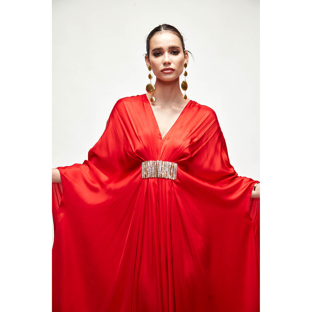 Ranian Red Silk Kaftan Dress