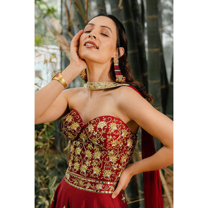 Rashika Sharma Aarzo Corset Lehenga, Corset and Dupatta (Set of 3)