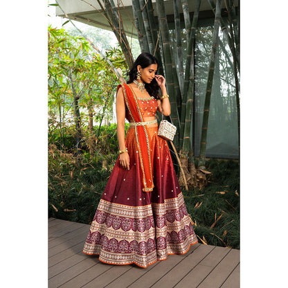 Rashika Sharma Zeenat Printed Blouse, Lehenga with Dupatta and Belt (Set of 4)