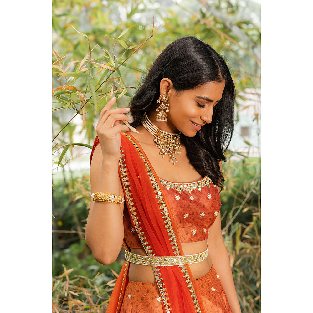 Rashika Sharma Zeenat Printed Blouse, Lehenga with Dupatta and Belt (Set of 4)