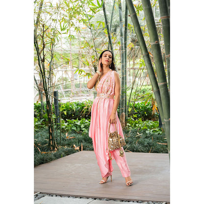 Rashika Sharma Saanjh Drape Blouse Pant with Cape and Belt (Set of 4)