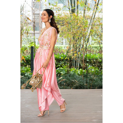 Rashika Sharma Saanjh Drape Blouse Pant with Cape and Belt (Set of 4)